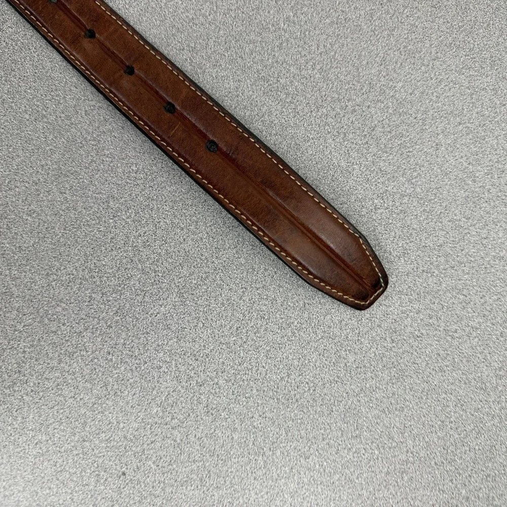 Cole Haan Belt Mens 34 Brown Leather Brass Buckle Casual Dress Raised Ridge